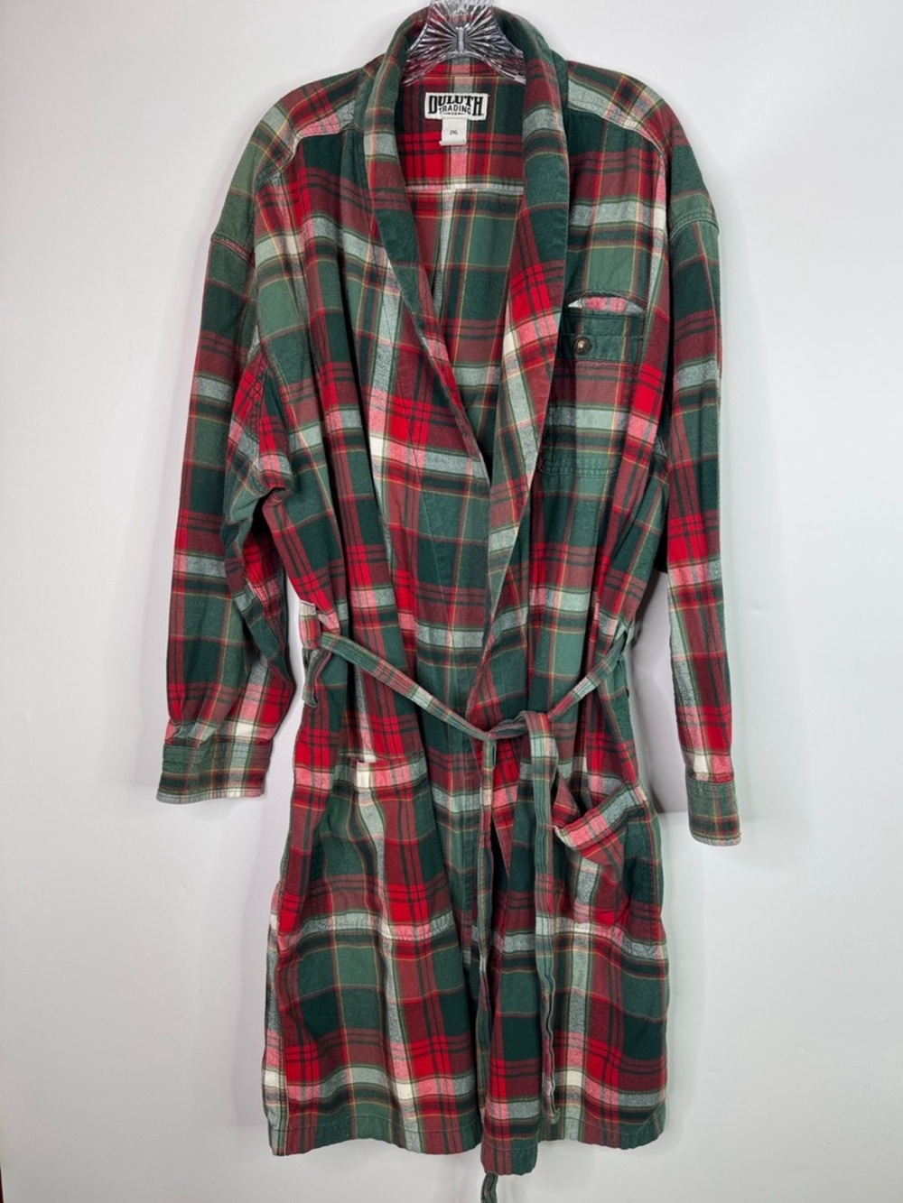 Duluth Trading Green Red Free Swingin' Flannel Robe Size 2XL